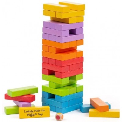 Дървена цветна кула за подреждане - Дженга Bigjigs - Детски играчки