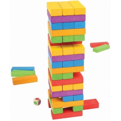 Дървена цветна кула за подреждане - Дженга Bigjigs - Детски играчки